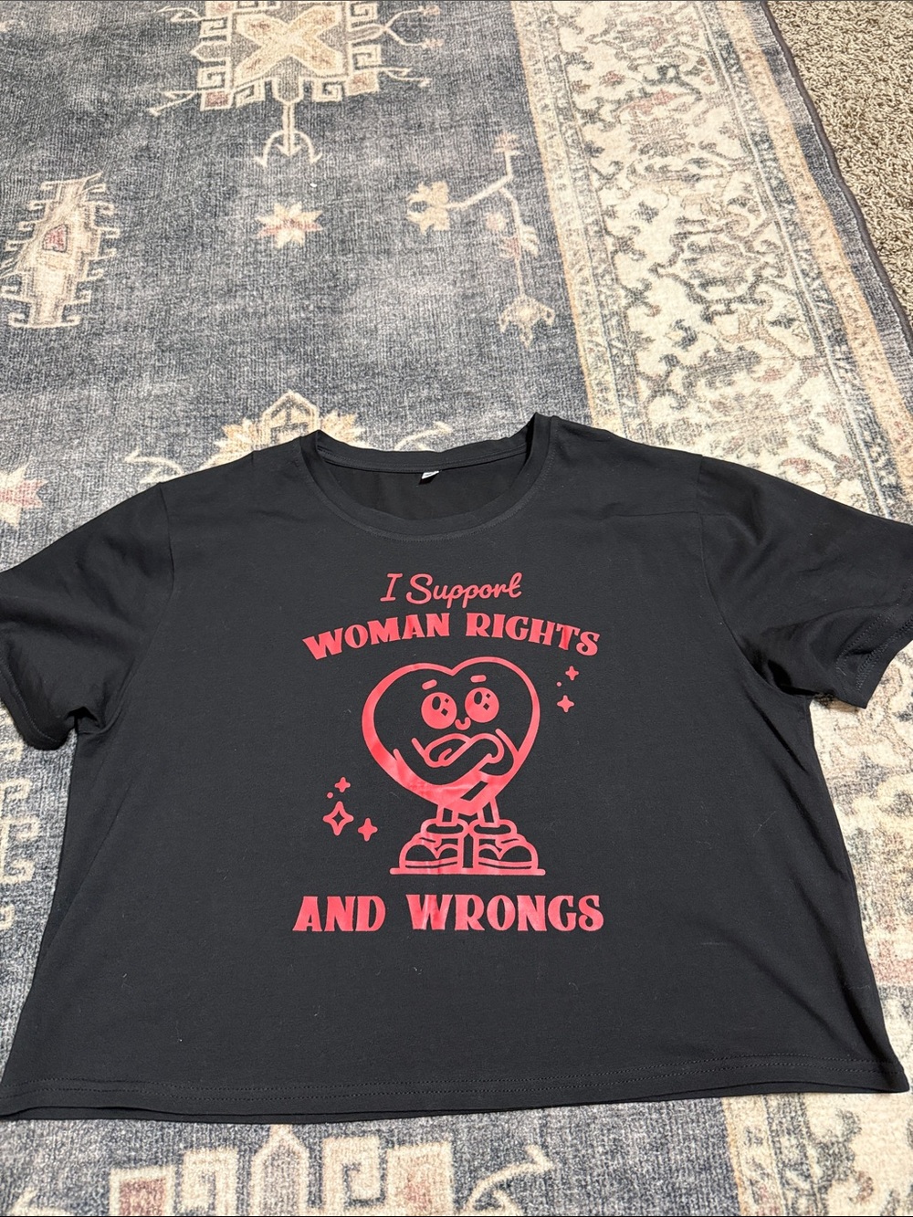Women’s Black Cropped Graphic Tee — I Support Woman Rights and Wrongs